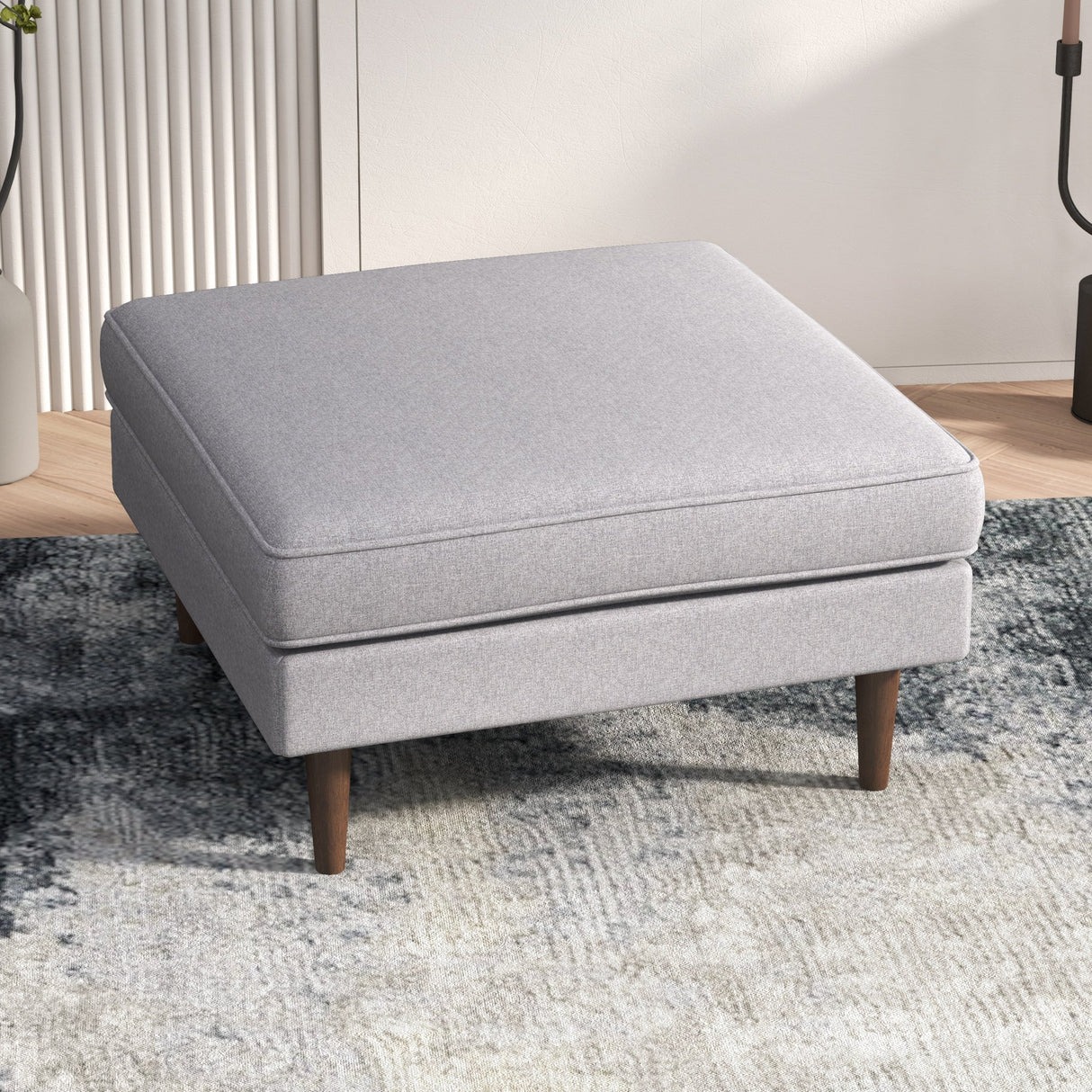 Amber Square Upholstered Ottoman (Light Gray Linen) by Ashcroft Imports at Eve Furniture