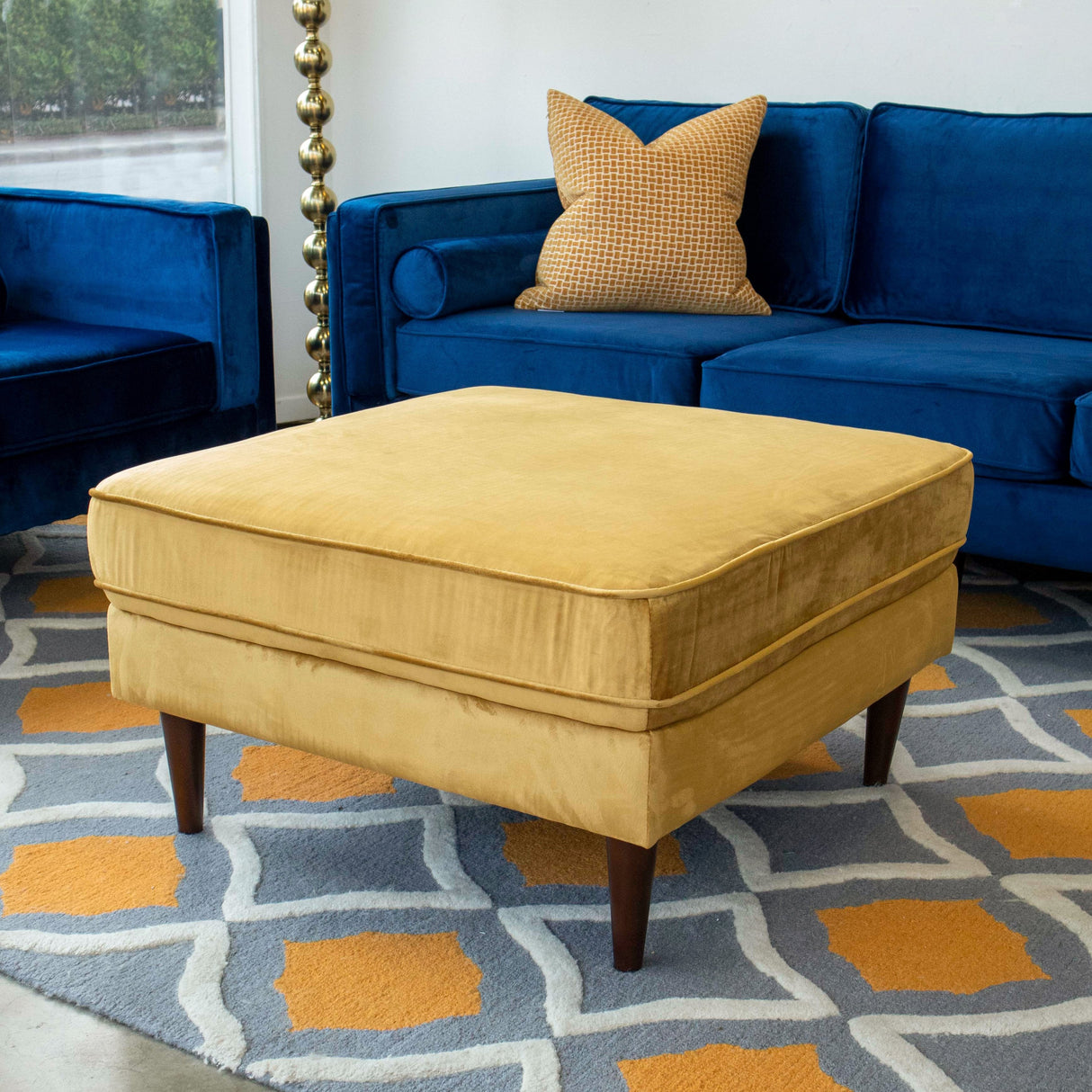 Amber Square Upholstered Ottoman (Yellow Velvet) by Ashcroft Imports at Eve Furniture
