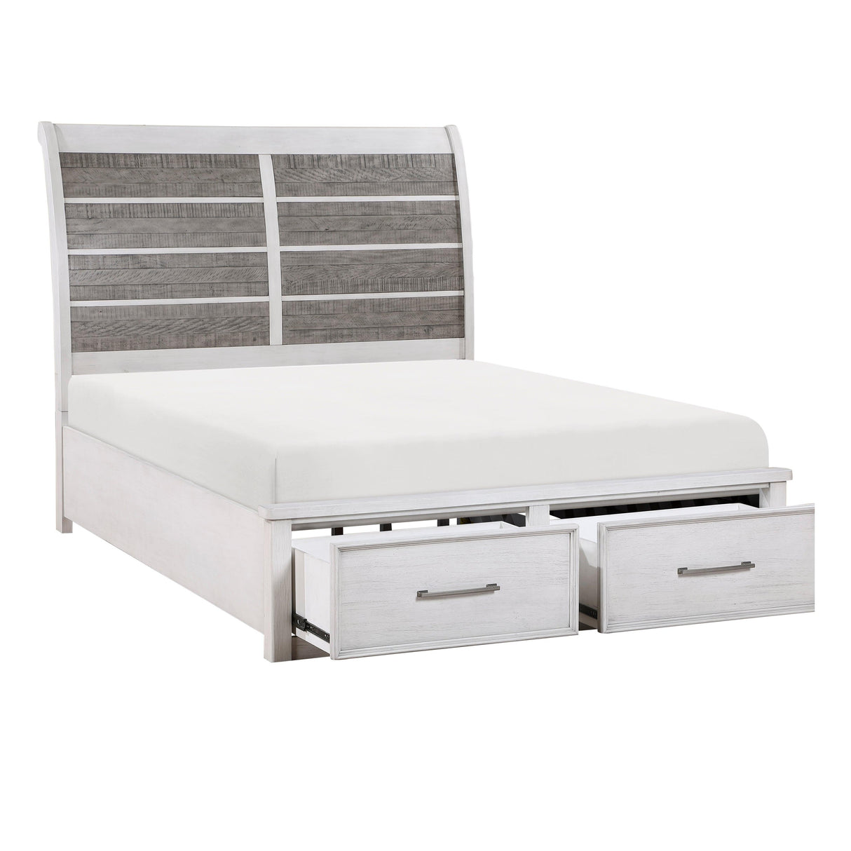 Ambrose Antique White/Gray Eastern King Platform Bed with Footboard Storage by Homelegance at Eve Furniture