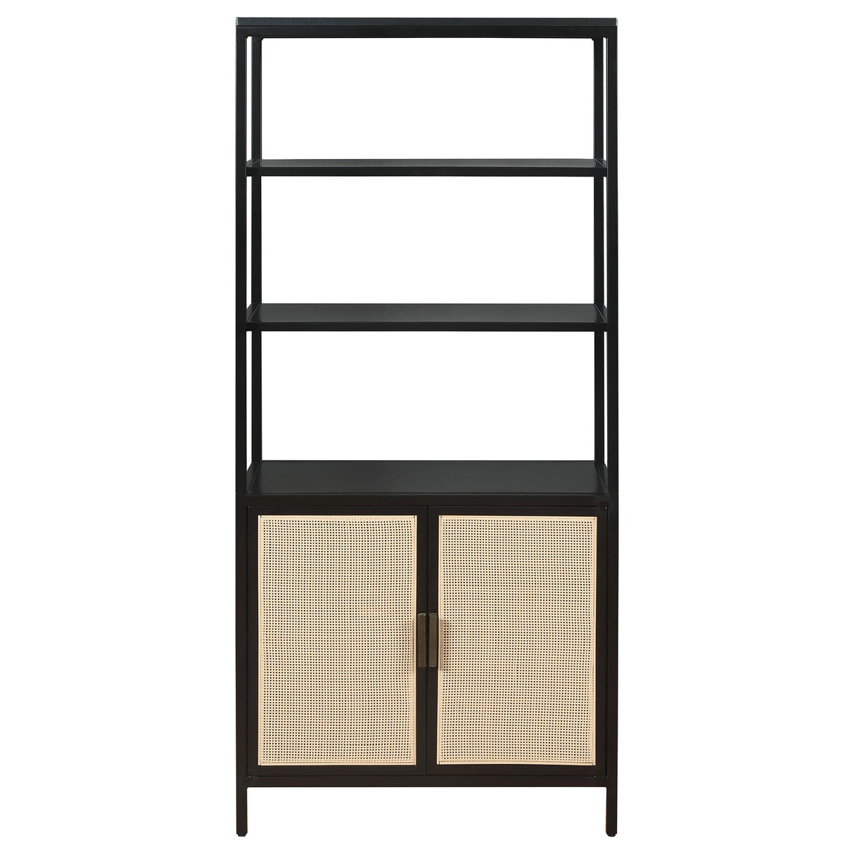 Amherst Black 3-Shelf Radio Weave Cane Metal Accent Cabinet by Coaster at Eve Furniture