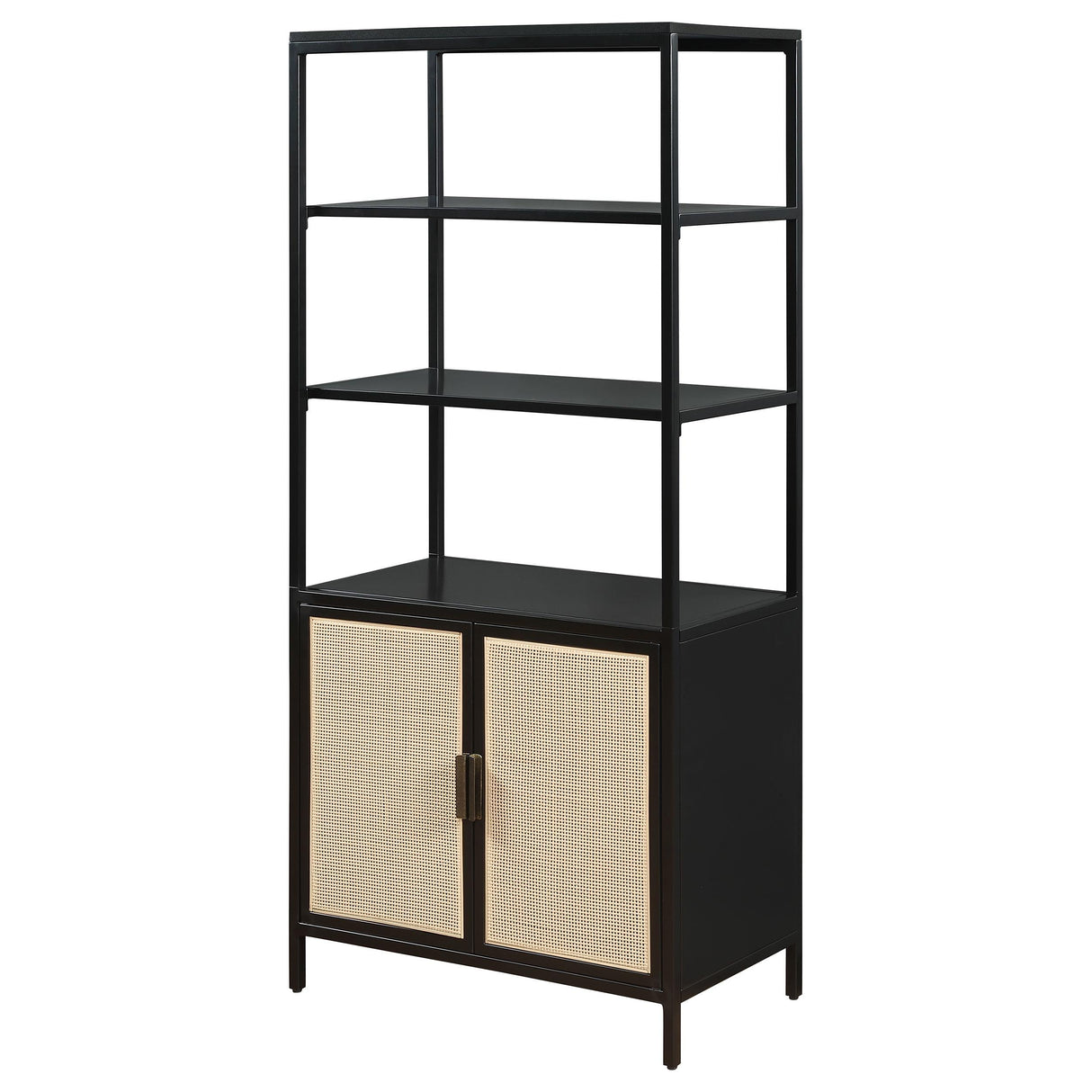 Amherst Black 3-Shelf Radio Weave Cane Metal Accent Cabinet by Coaster at Eve Furniture