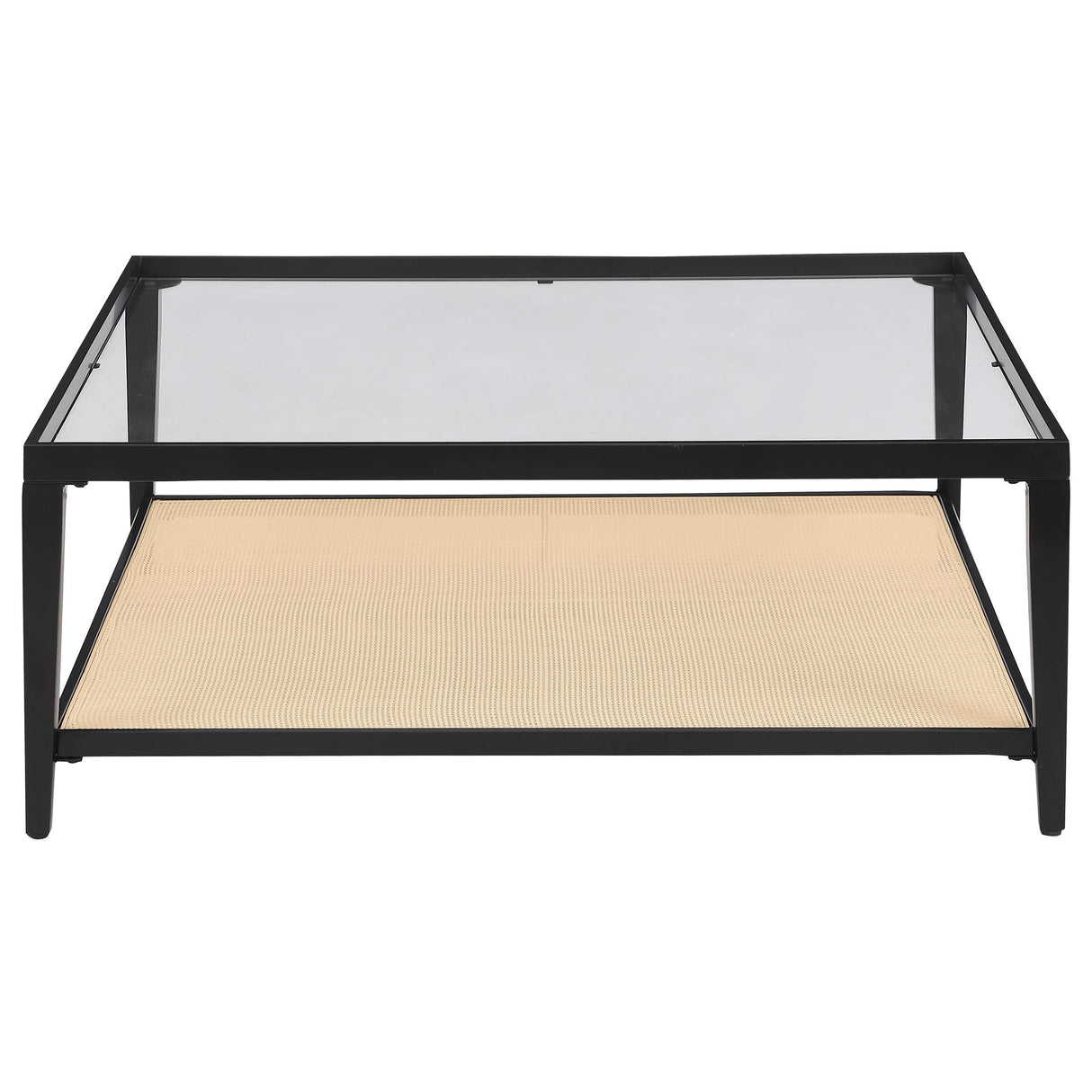 Amherst Black Glass Top Metal Coffee Table with Cane Shelf by Coaster at Eve Furniture