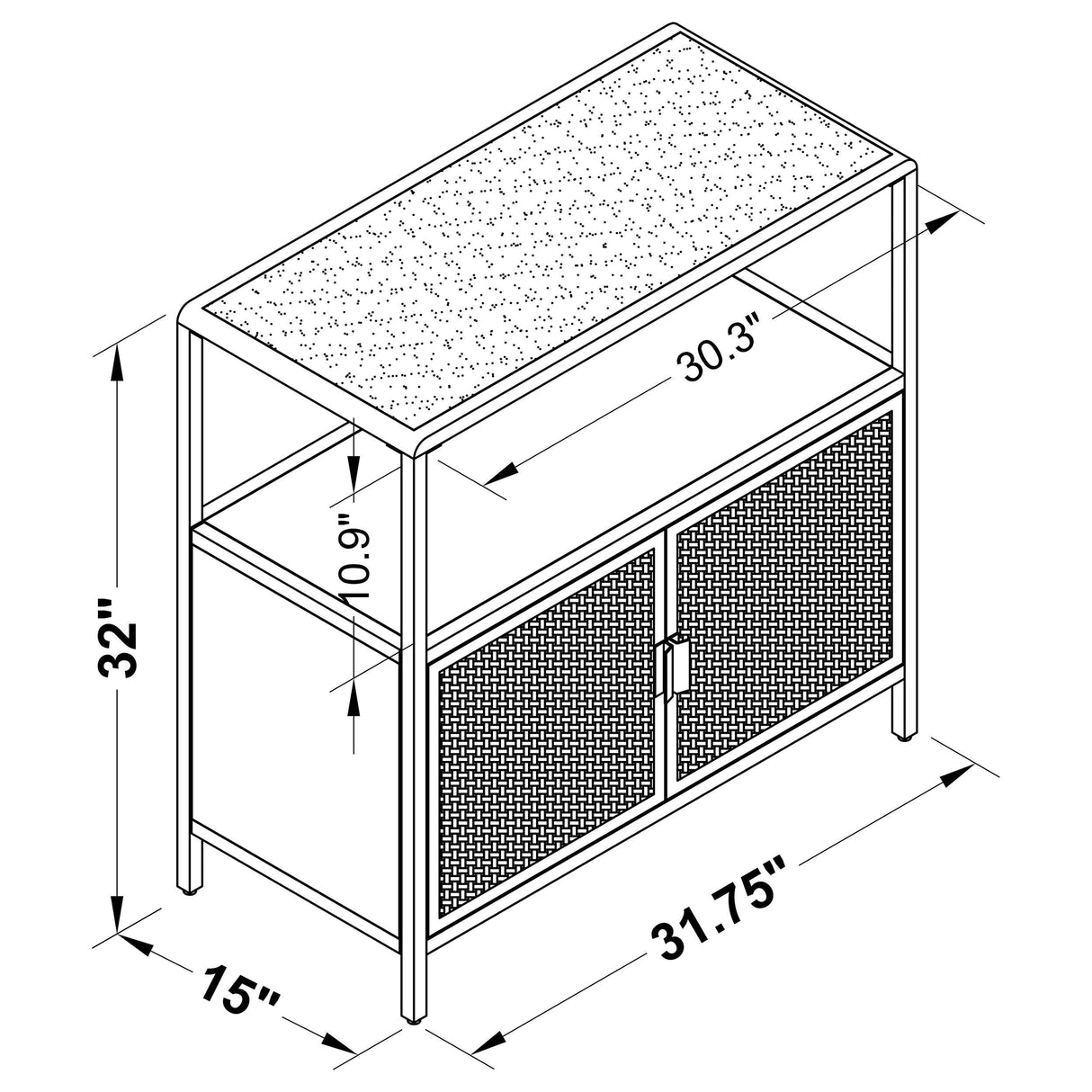 Amherst White 2-Door Radio Weave Cane Metal Accent Cabinet by Coaster at Eve Furniture