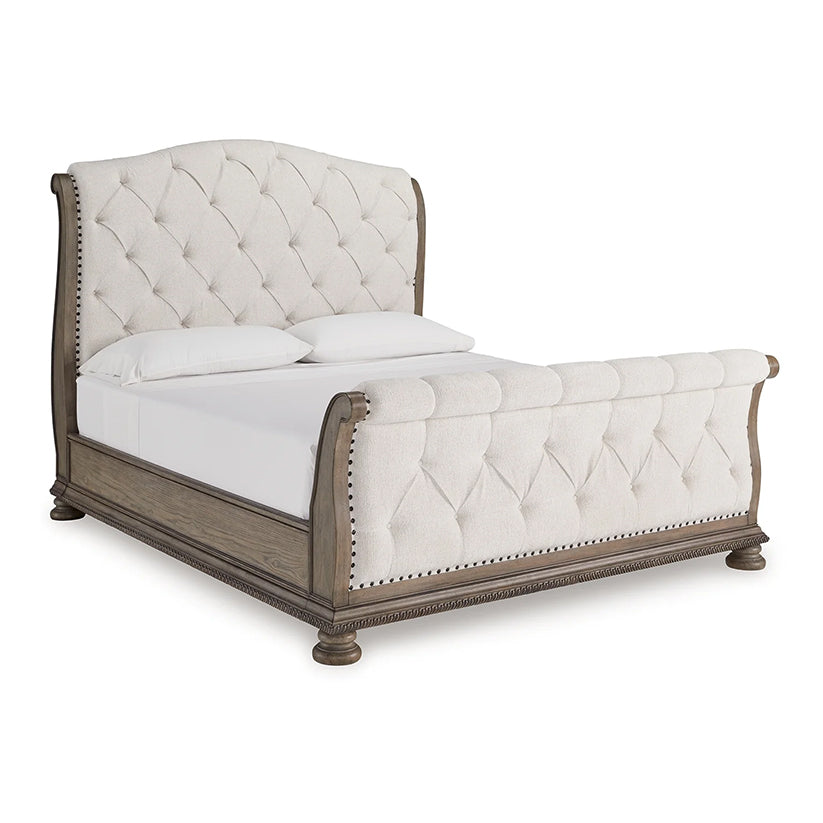 Ardenfield Light Brown Upholstered Sleigh Bedroom Set by Ashley at Eve Furniture