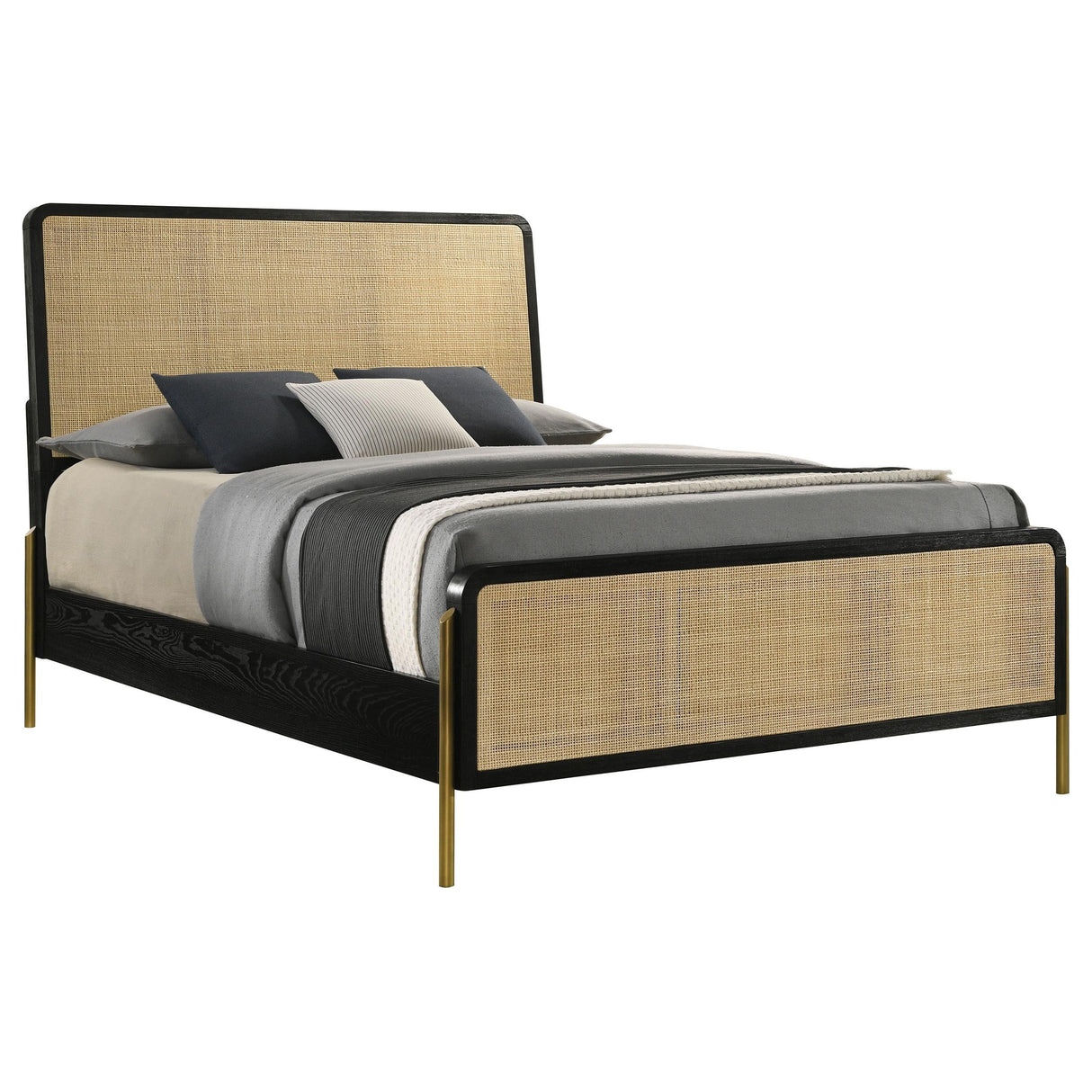 Arini Black and Natural Rattan California King Panel Bed by Coaster at Eve Furniture
