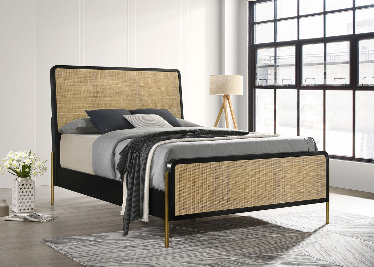 Arini Black and Natural Rattan California King Panel Bed by Coaster at Eve Furniture