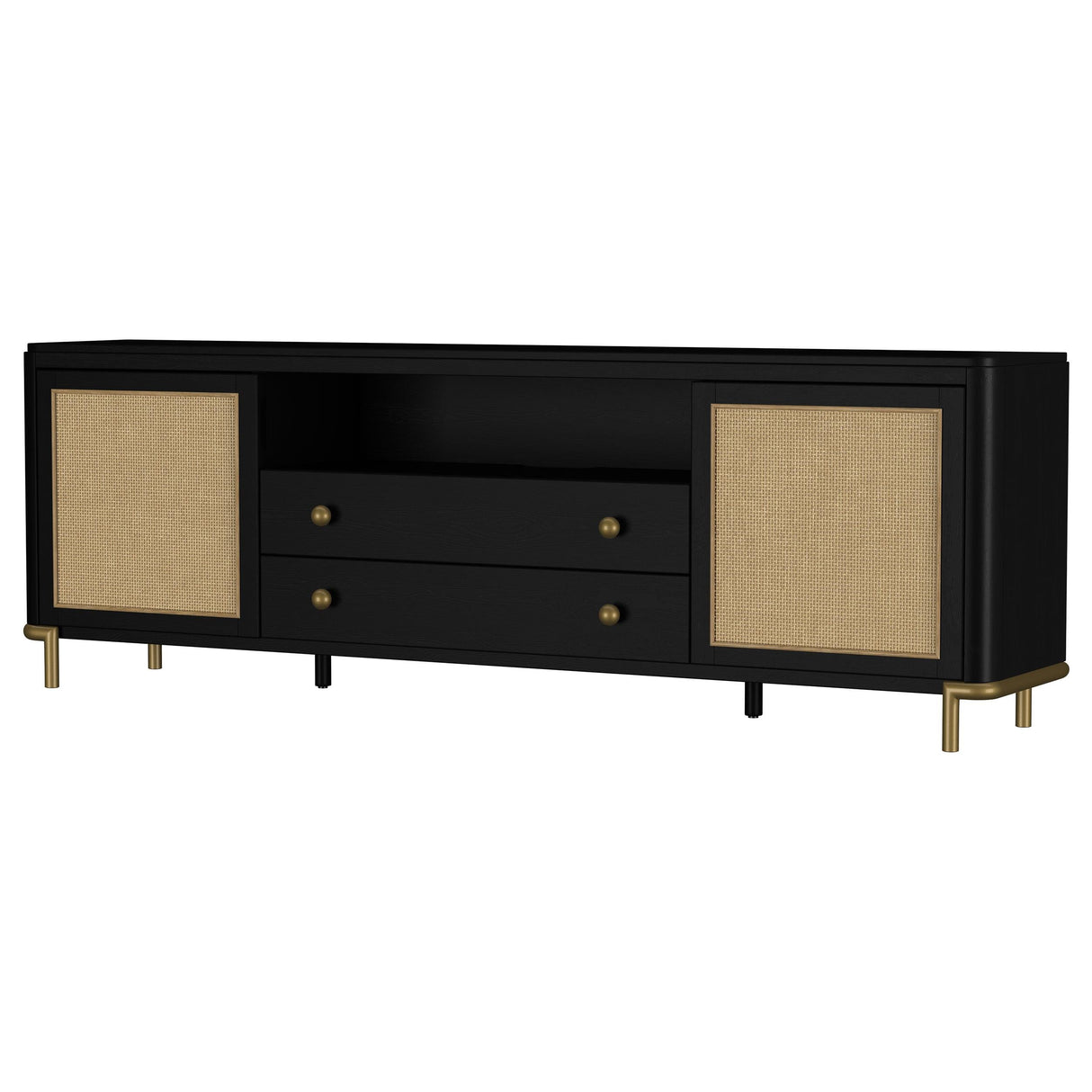 Arini Black Rattan Cane 2-Door TV Stand Media Console by Coaster at Eve Furniture