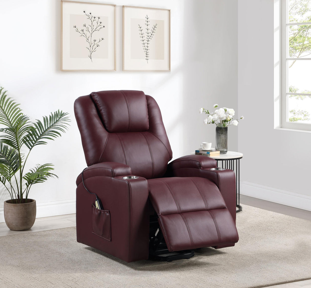 Armstrong Wine Upholstered Power Lift Massage Recliner by Coaster at Eve Furniture