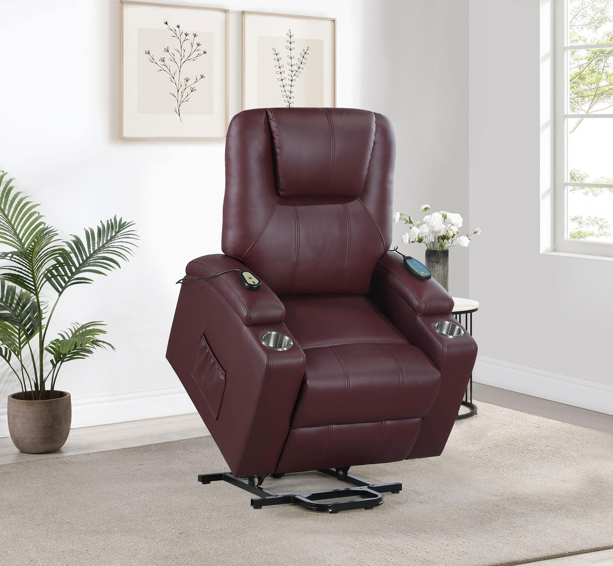 Armstrong Wine Upholstered Power Lift Massage Recliner by Coaster at Eve Furniture
