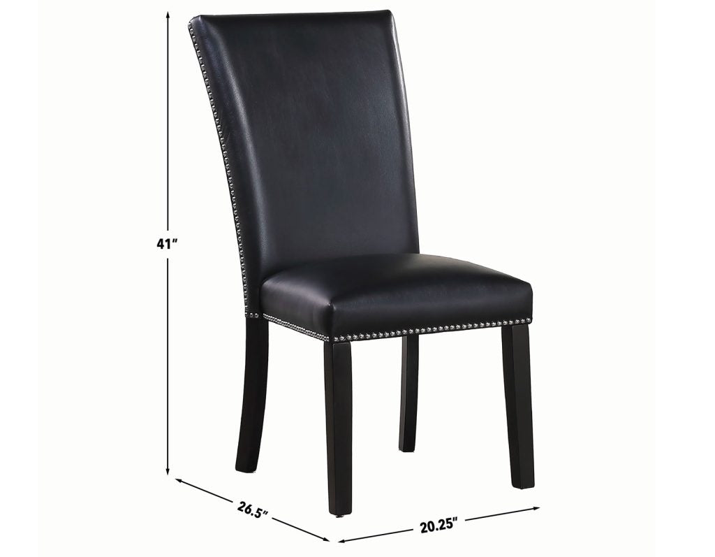 Artemis 5 Piece 70″ Rect White Marble Table, Black Finish w/4 Black Vegan Leather Chairs