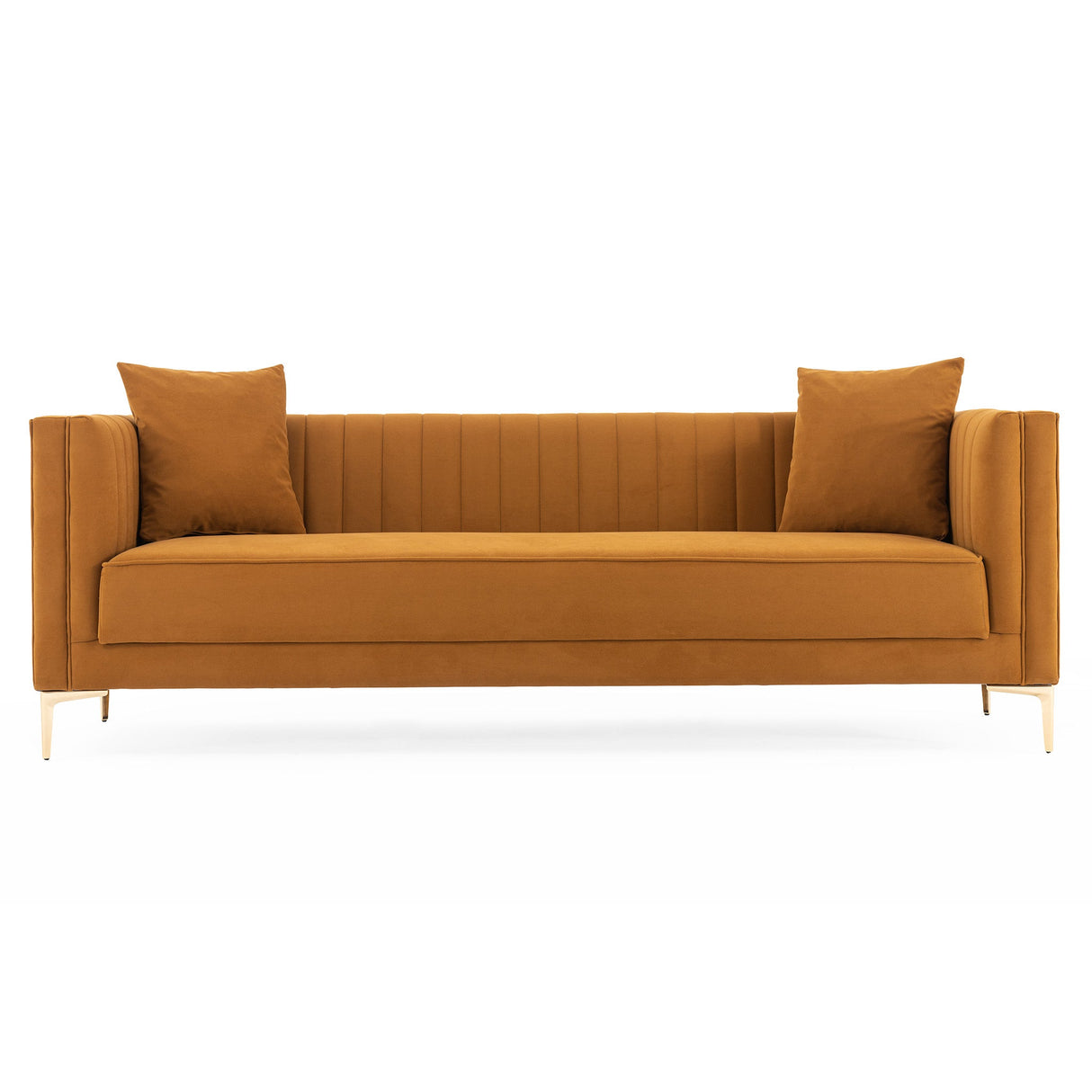 Lewis Cognac Velvet Sofa - 91"