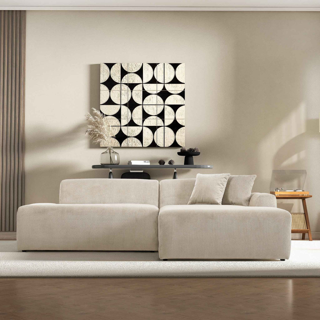 Mar Sectional Cream Corduroy Sofa (Right Facing)