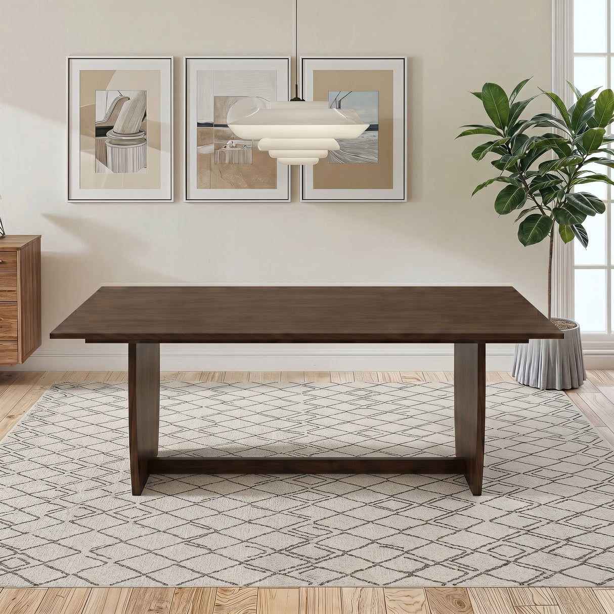 Preston Solid Wood Dining Table with Trestle Base in Warm Walnut Finish