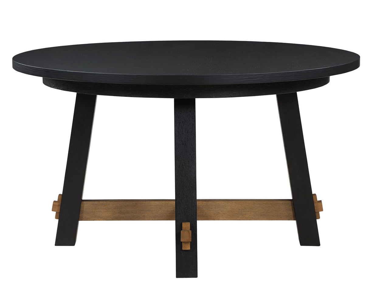 Aubrey 54″ Round Dining Table, Black with Driftwood Stretchers by Steve Silver at Eve Furniture