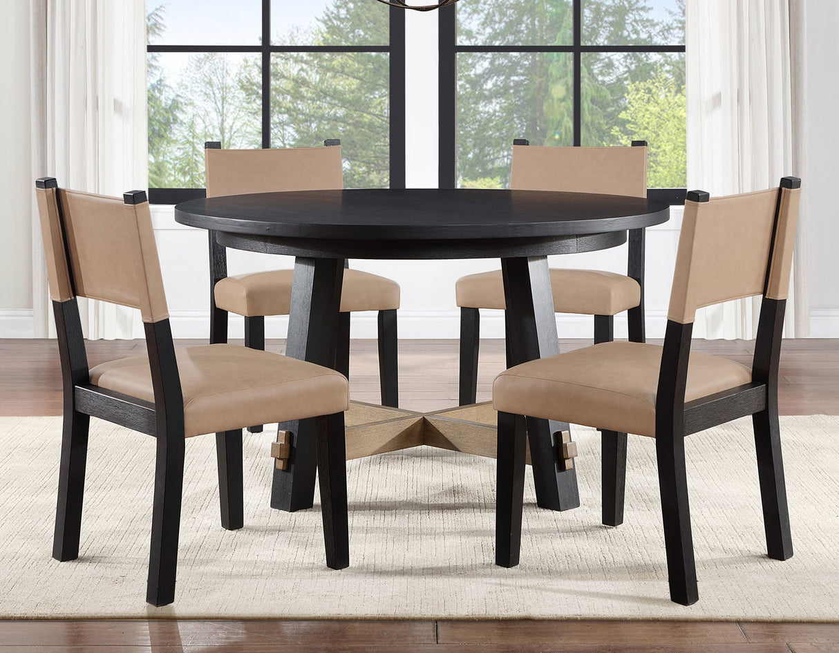 Aubrey 54″ Round Dining Table, Black with Driftwood Stretchers by Steve Silver at Eve Furniture