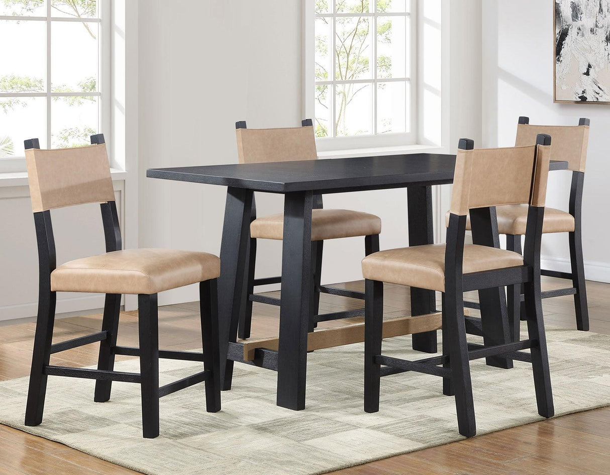 Aubrey 59.5″ Black Counter Table with Driftwood Stretcher by Steve Silver at Eve Furniture