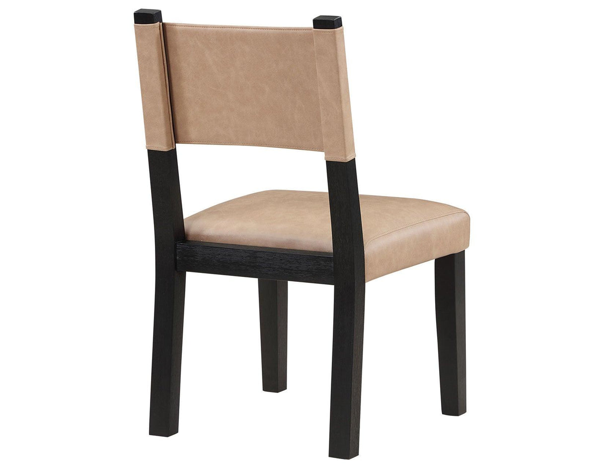 Aubrey Side Chair, Camel Vegan Leather with Black wood finish by Steve Silver at Eve Furniture
