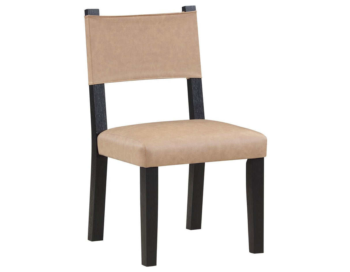 Aubrey Side Chair, Camel Vegan Leather with Black wood finish by Steve Silver at Eve Furniture