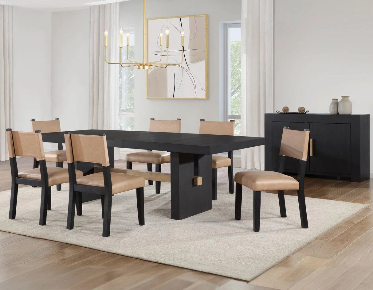 Aubrey Side Chair, Camel Vegan Leather with Black wood finish by Steve Silver at Eve Furniture