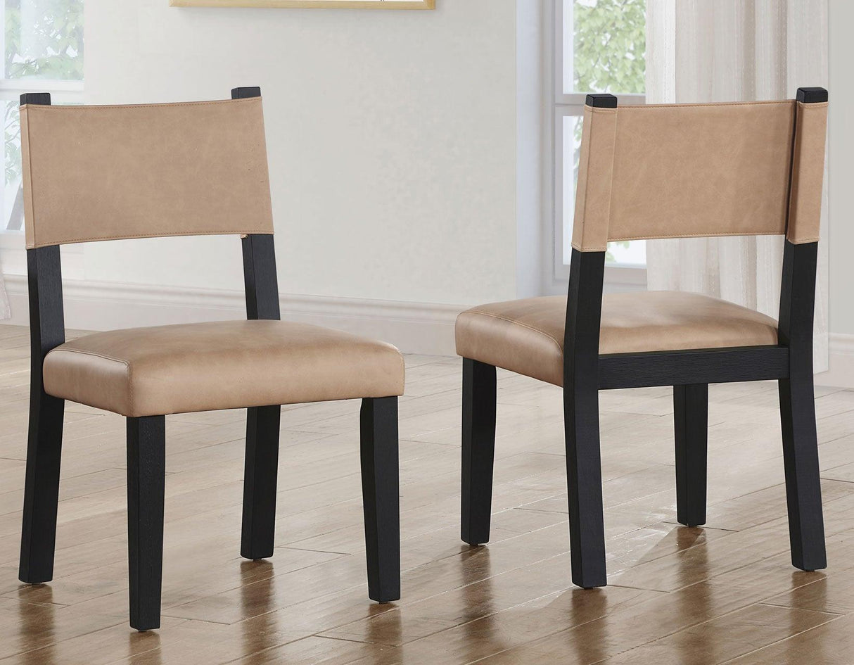 Aubrey Side Chair, Camel Vegan Leather with Black wood finish by Steve Silver at Eve Furniture
