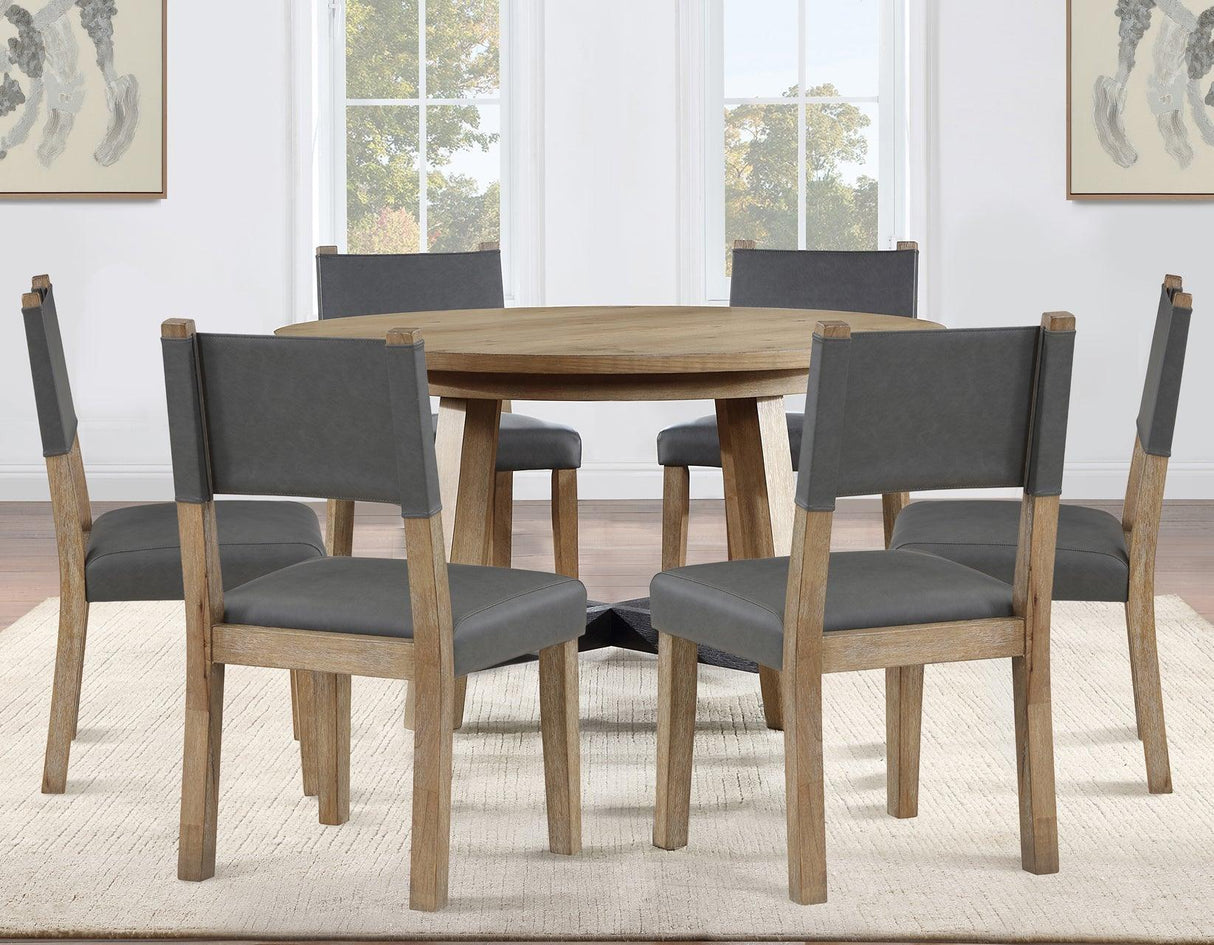 Aubrey Side Chair, Gray Vegan Leather with Driftwood wood finish by Steve Silver at Eve Furniture