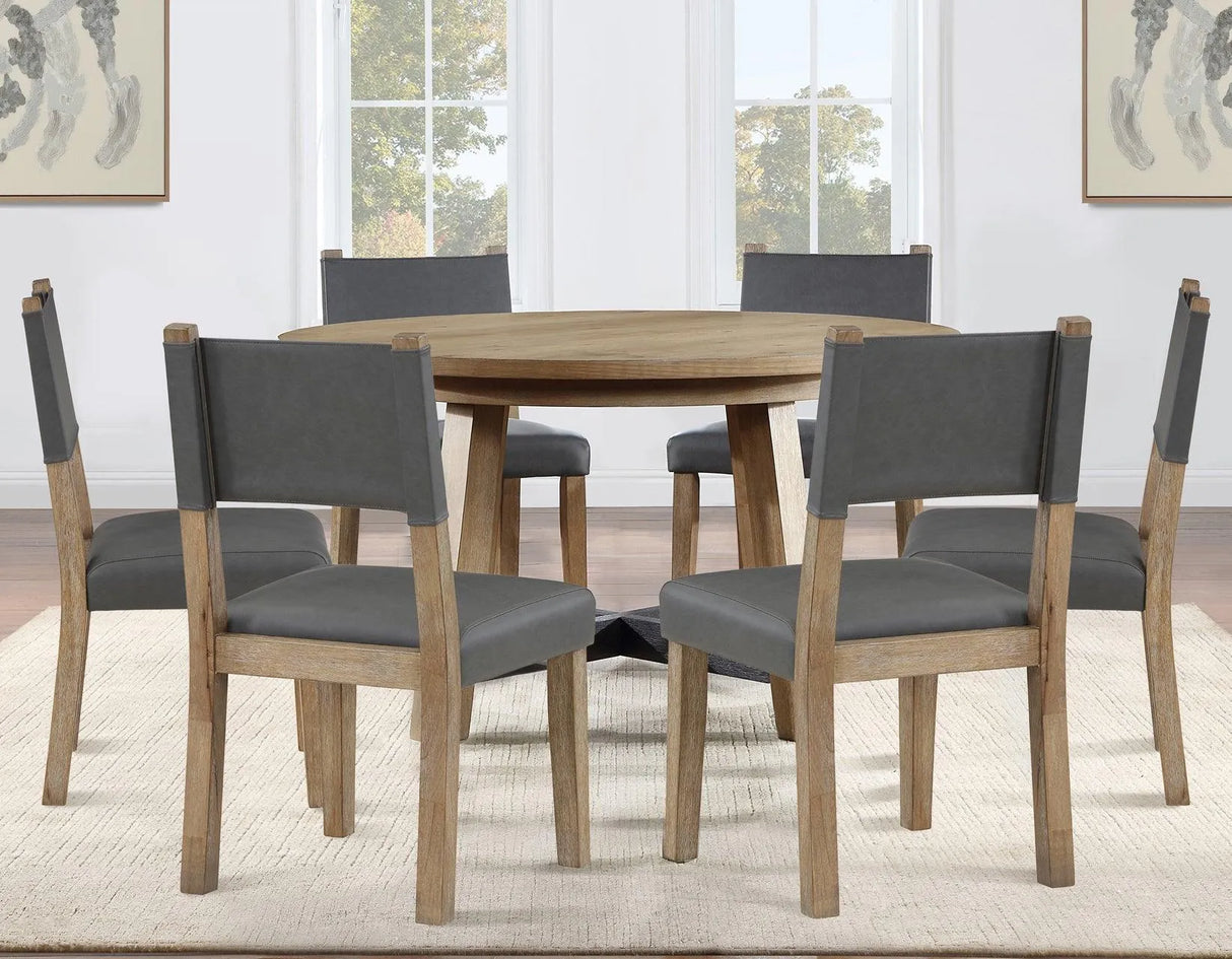 Aubrey Side Chair, Gray Vegan Leather with Driftwood wood finish by Steve Silver at Eve Furniture