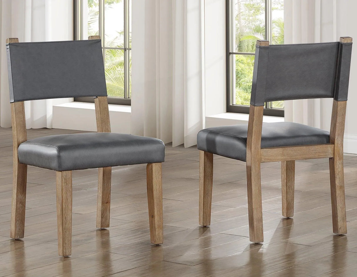 Aubrey Side Chair, Gray Vegan Leather with Driftwood wood finish by Steve Silver at Eve Furniture