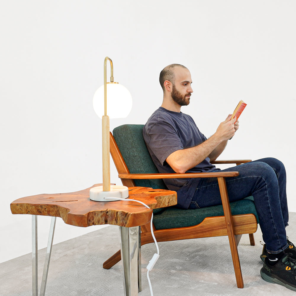 Auris White Globe Lampshade Table Lamp with Marble Base by Ashcroft Imports at Eve Furniture