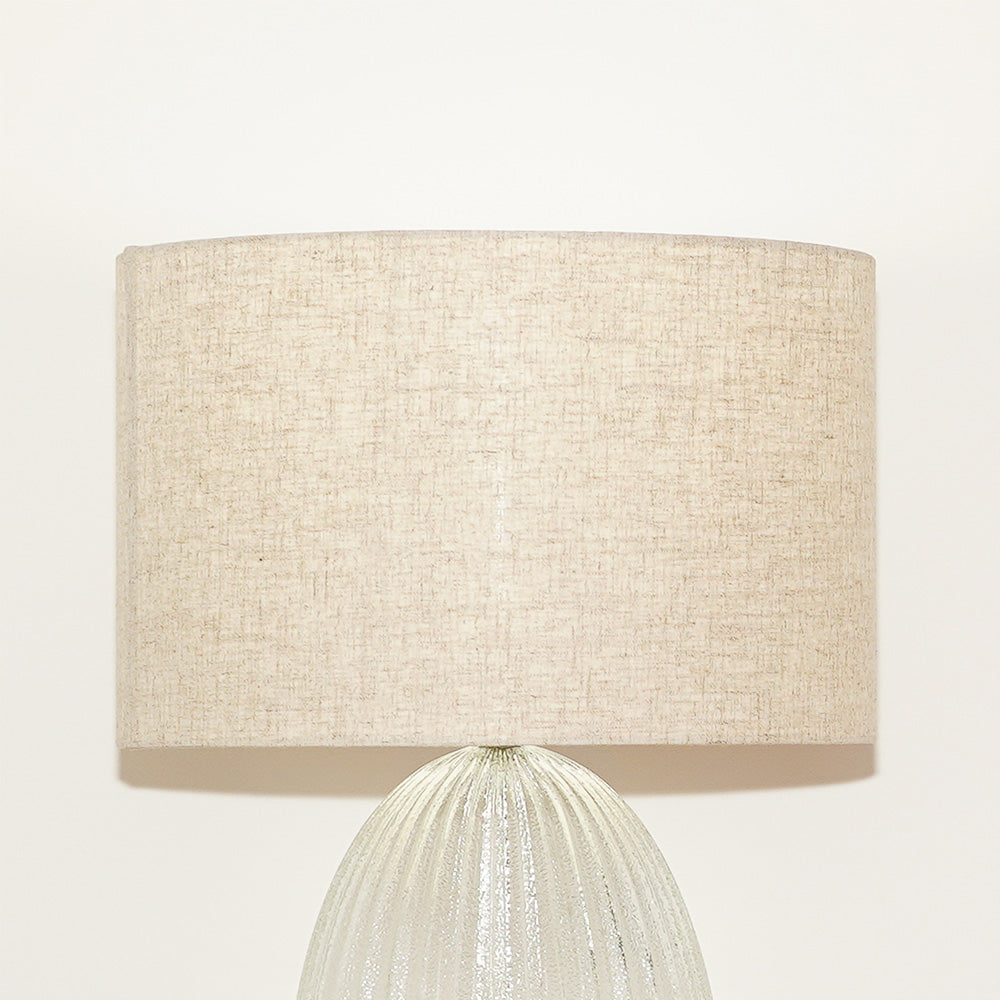 Aurora Ribbed Glass Lamp Base Clear Table Lamp Large Linen Shade by Ashcroft Imports at Eve Furniture
