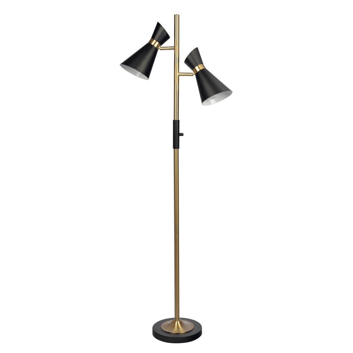 Axis Brassed Gold Floor Lamp with 4-Way Switch Double Spots with Metal Base by Ashcroft Imports at Eve Furniture