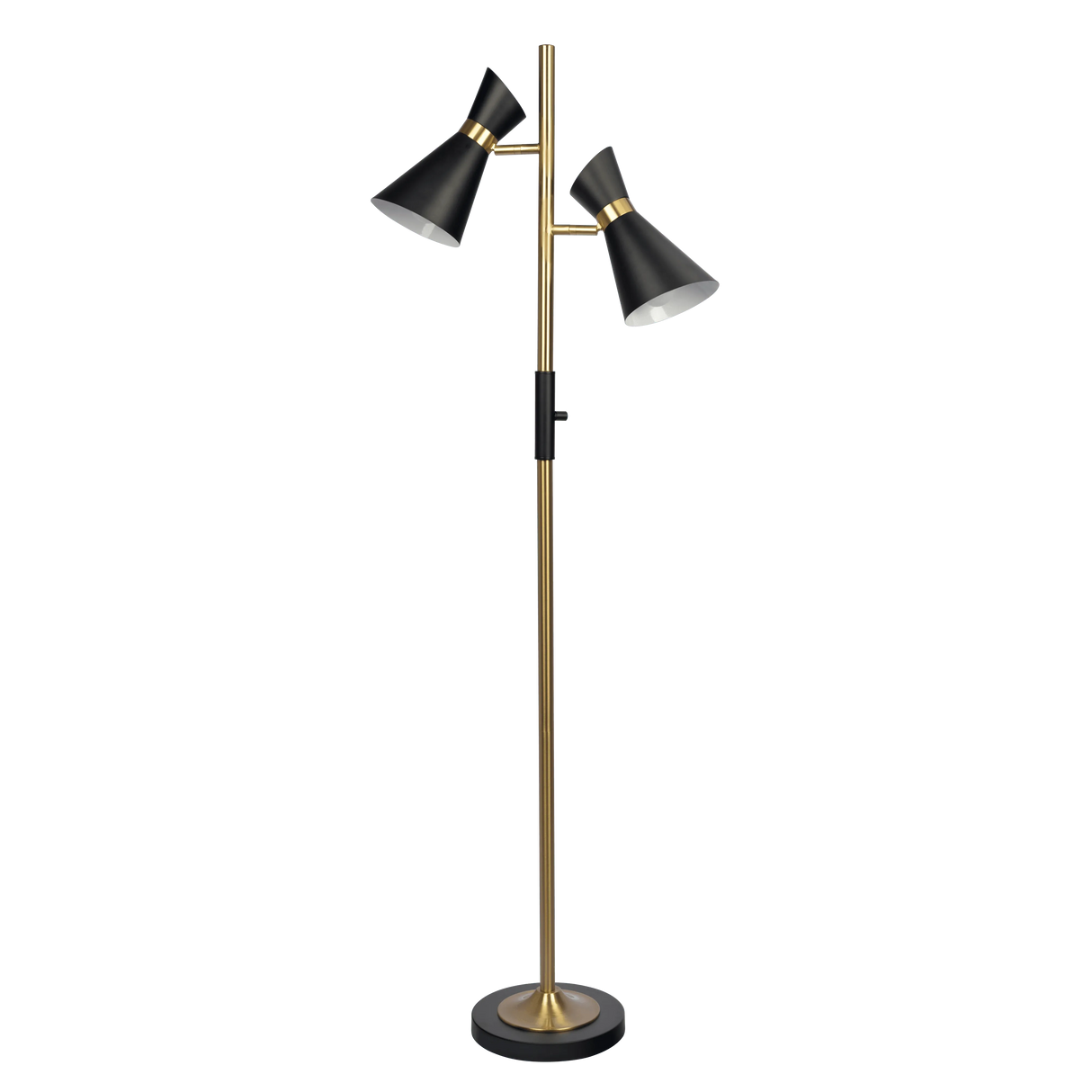 Axis Brassed Gold Floor Lamp with 4-Way Switch Double Spots with Metal Base by Ashcroft Furniture at Eve Furniture