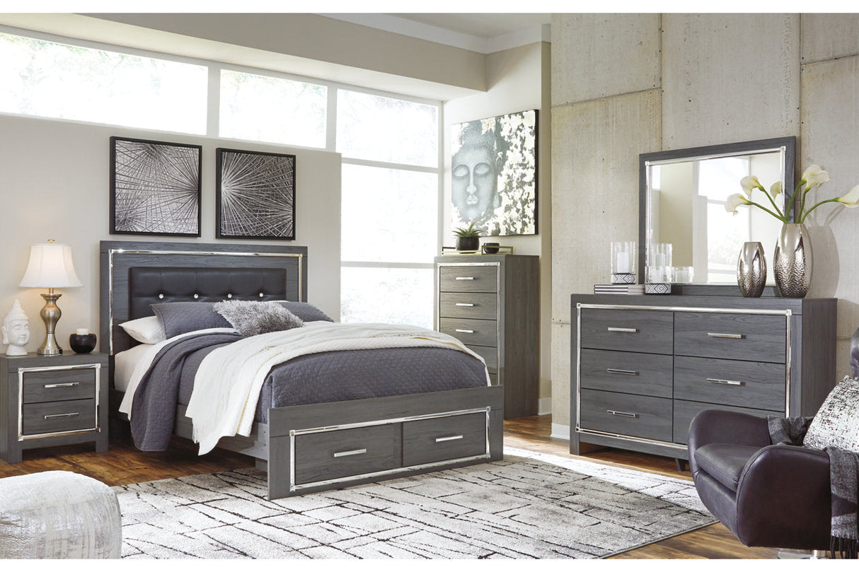 Lodanna Gray Queen LED Upholstered Storage Panel Bed by Ashley at Eve Furniture
