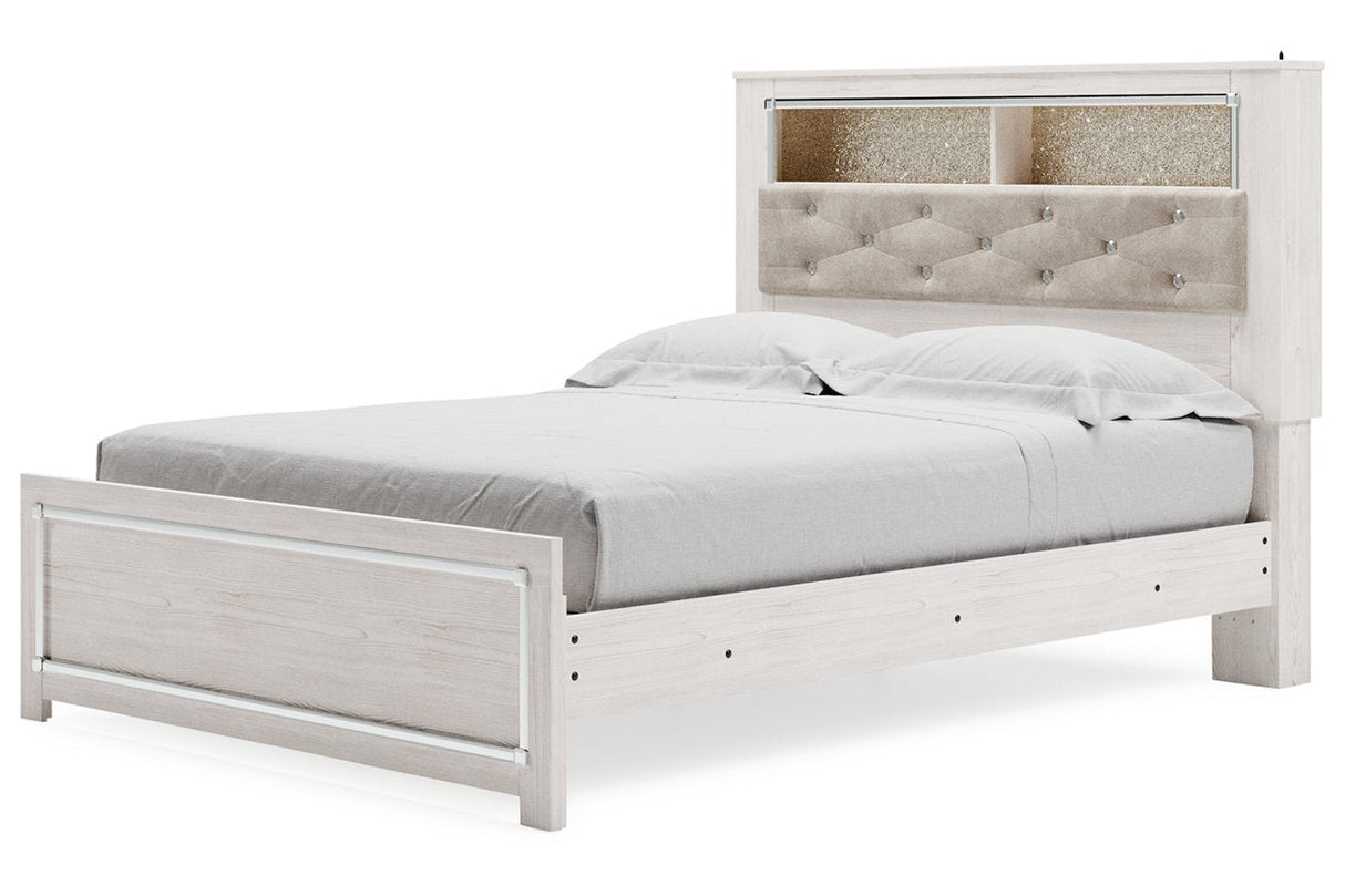 Altyra White Queen Upholstered LED Bookcase Panel Bed by Ashley at Eve Furniture