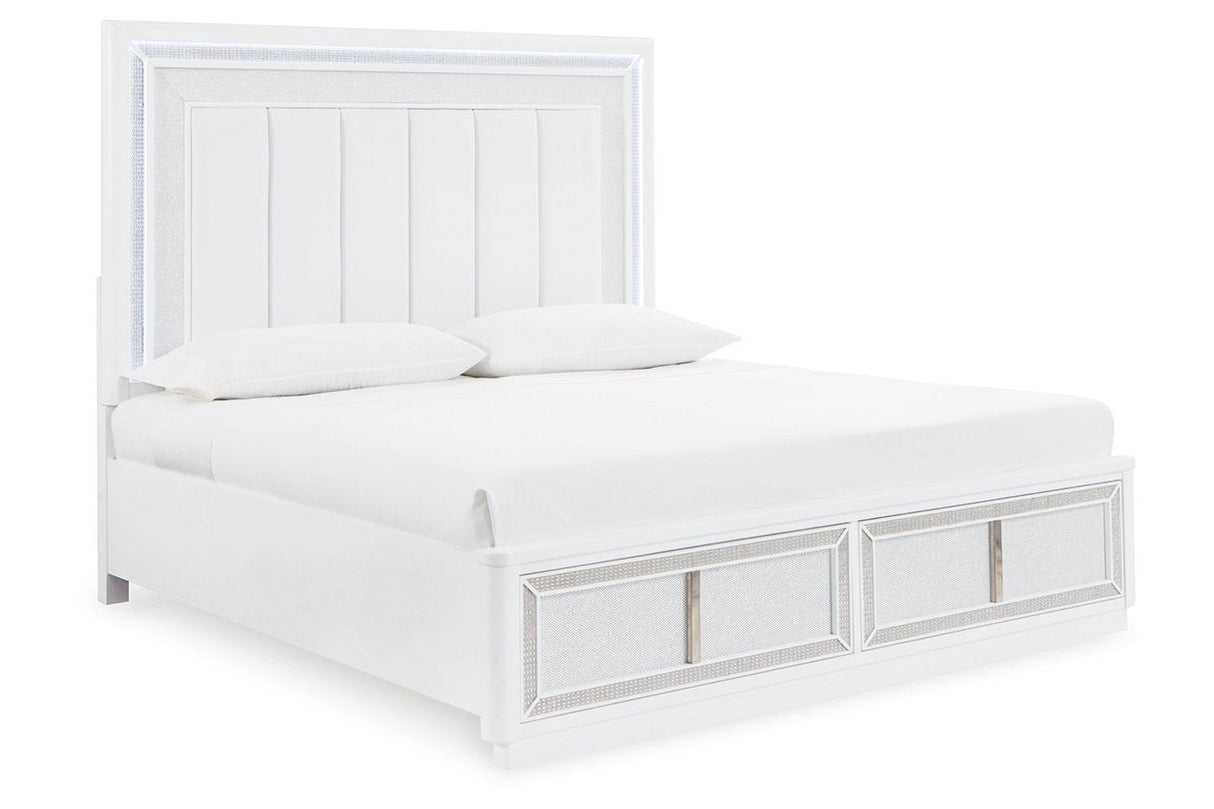 Chalanna White California King LED Upholstered Storage Platform Bed by Ashley at Eve Furniture