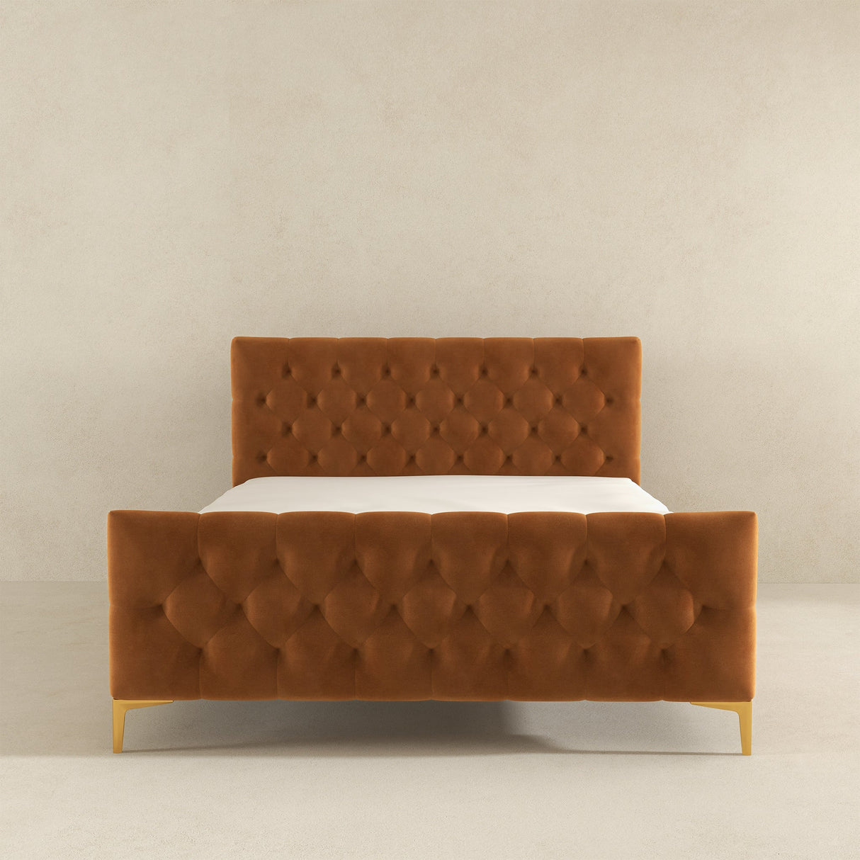 Bailey Cognac Velvet Queen Bed by Ashcroft Imports at Eve Furniture