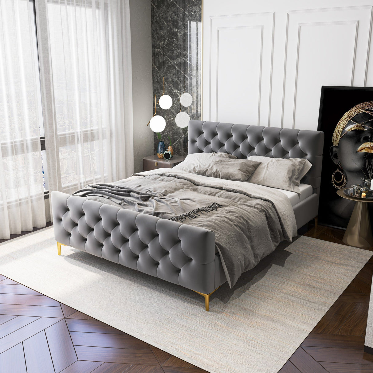 Bailey Dark Grey Velvet Queen Bed by Ashcroft Imports at Eve Furniture