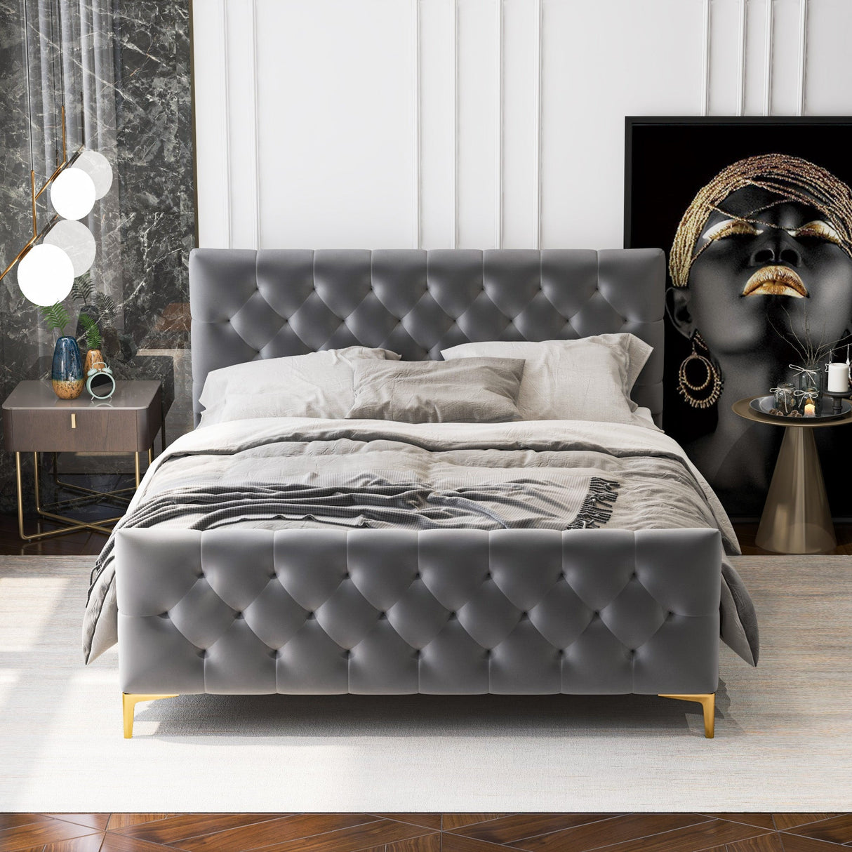 Bailey Dark Grey Velvet Queen Bed by Ashcroft Imports at Eve Furniture