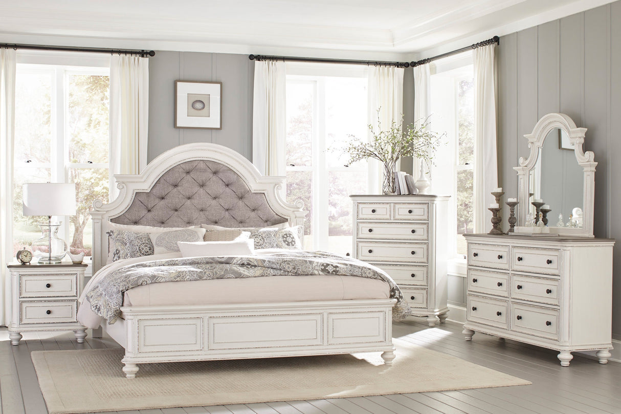 Baylesford Antique White Upholstered Panel Bedroom Set by Homelegance at Eve Furniture