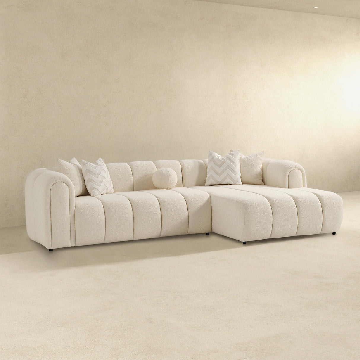 Beatrice Modern Tufted Ivory Boucle Right Sectional Sofa by Ashcroft Imports at Eve Furniture
