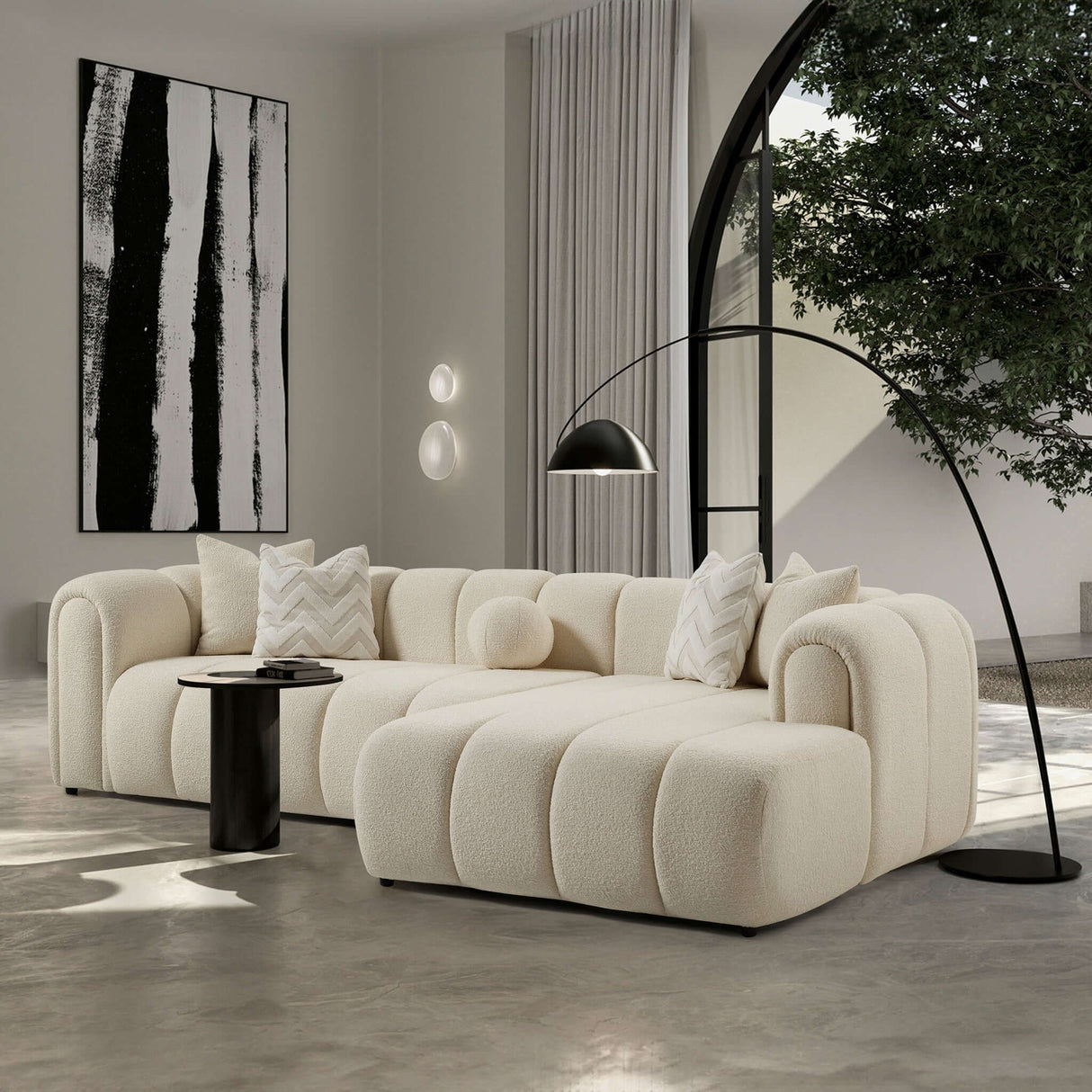Beatrice Modern Tufted Ivory Boucle Right Sectional Sofa by Ashcroft Imports at Eve Furniture