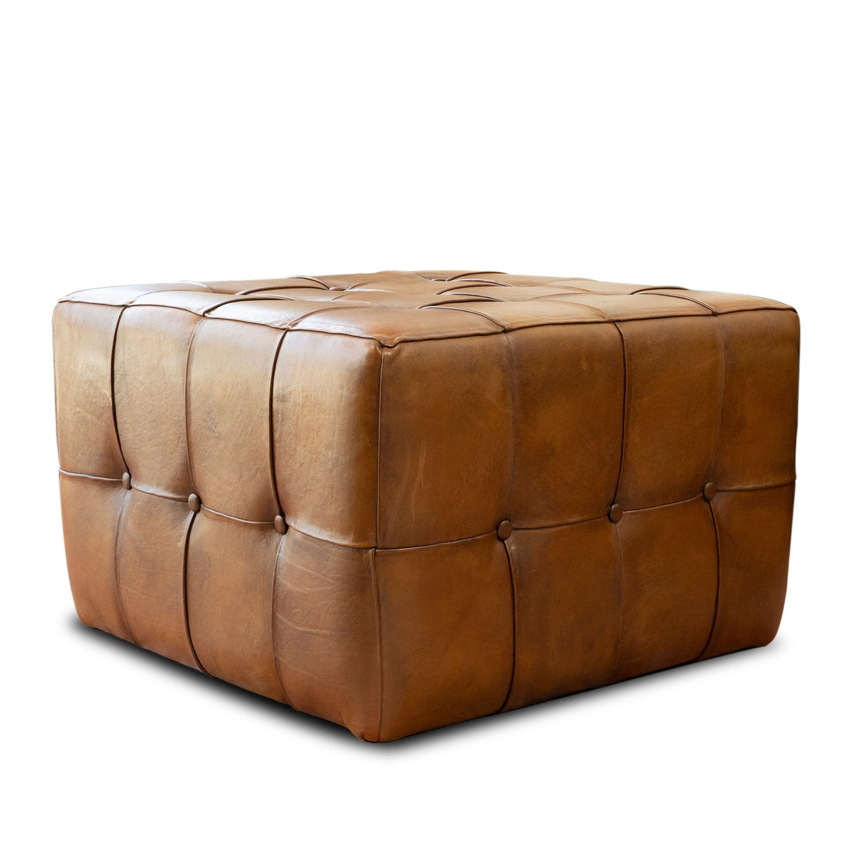 Benjiro Square Tan Leather Ottoman by Ashcroft Imports at Eve Furniture