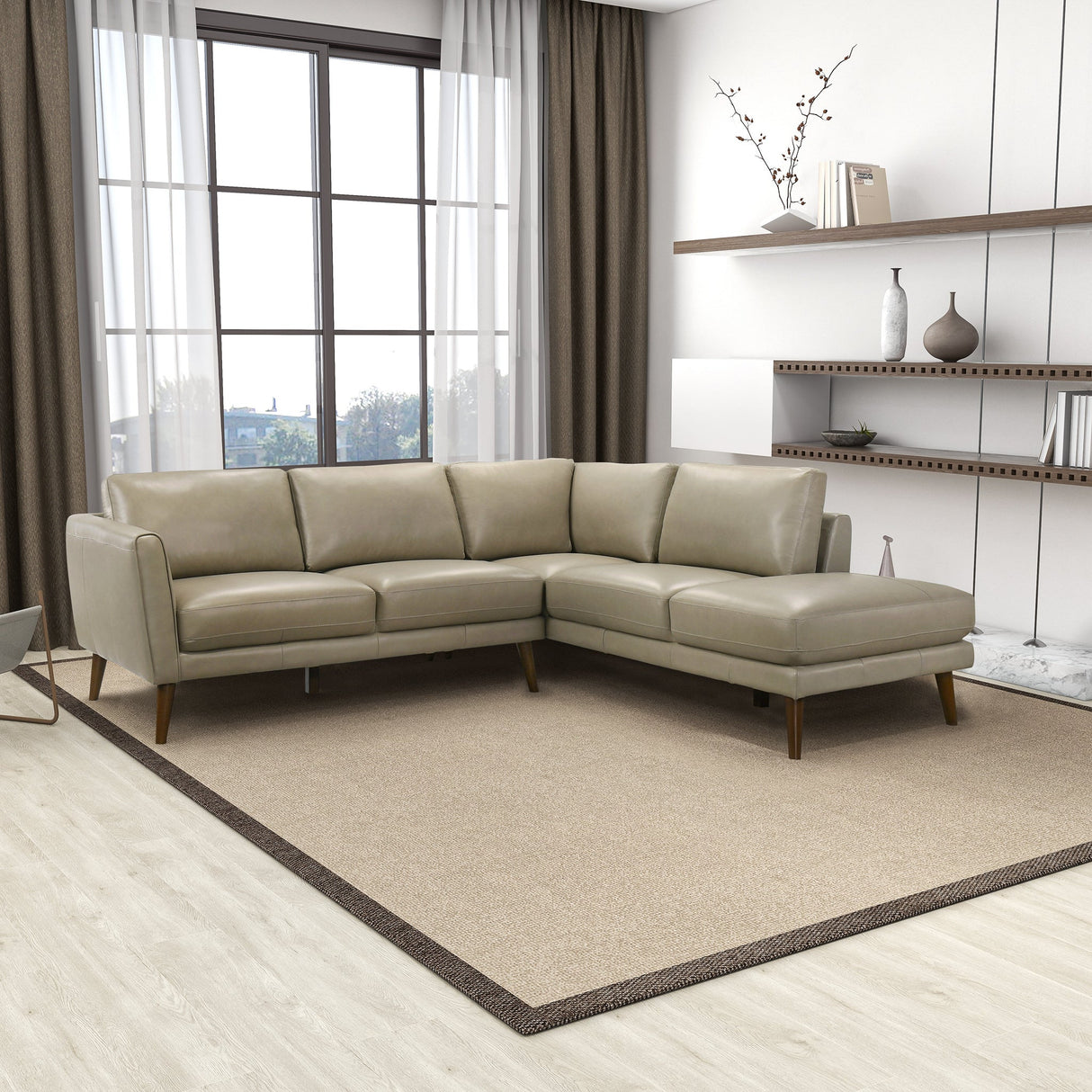 Benson Beige Leather Sectional Sofa Right Facing Chaise by Ashcroft Imports at Eve Furniture
