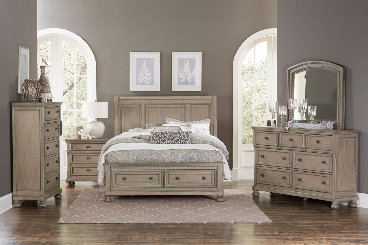 Bethel Wire Brushed Gray Sleigh Storage Platform Bedroom Set by Homelegance at Eve Furniture