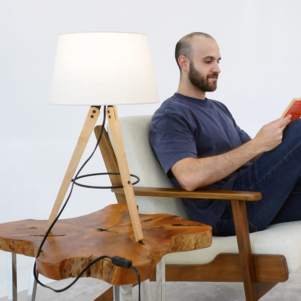 Birch Three Legged Wooden Bar Table Lamp - Natural - Black by Ashcroft Imports at Eve Furniture