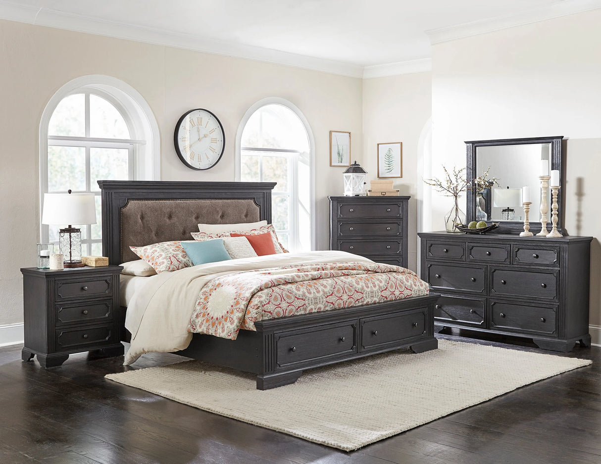 Bolingbrook Wire-Brushed Charcoal Queen Storage Platform Bed by Homelegance at Eve Furniture