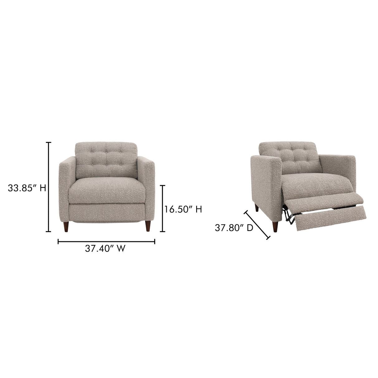 Bridgers Warm Grey Power Recliner Chair by Moe's Home at Eve Furniture