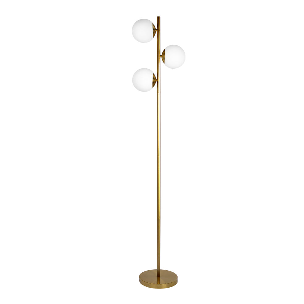 Brilliance Modern Gold Brush Floor Lamp, Opal Glass Shades and Round Metal Base by Ashcroft Furniture at Eve Furniture
