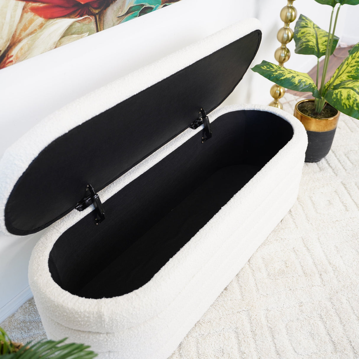 Cabana White Boucle Bench w/Storage by Ashcroft Imports at Eve Furniture