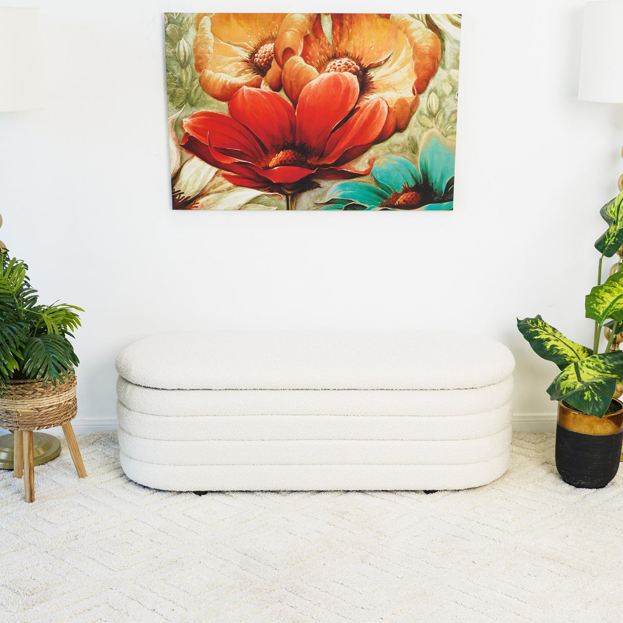 Cabana White Boucle Bench w/Storage by Ashcroft Imports at Eve Furniture