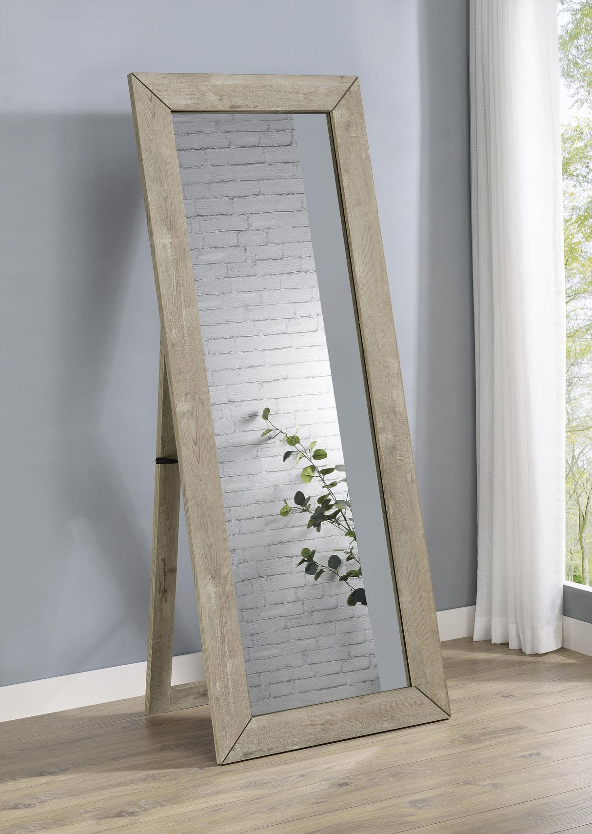 Cadence Gray Tempered Glass Washed Oak Full Length Standing Mirror by Coaster at Eve Furniture